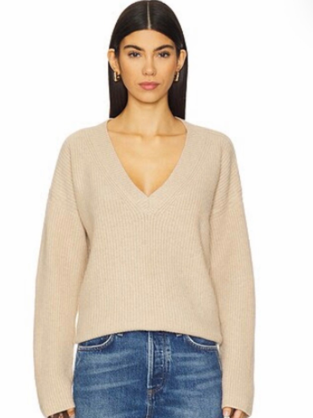 La Ligne Toujours Mini V Neck Cashmere Sweater Tan